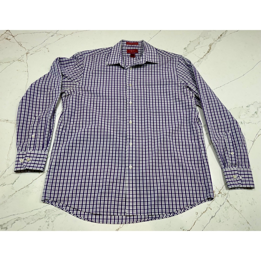 Chaps Mens Slim Fit Purple Gingham Check Wrinkle Free Dress Shirt 16.5 34/35‎ L